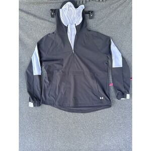 Under Armour HeatGear Mens Large Black White Half Zip Hooded Windbreaker Jacket